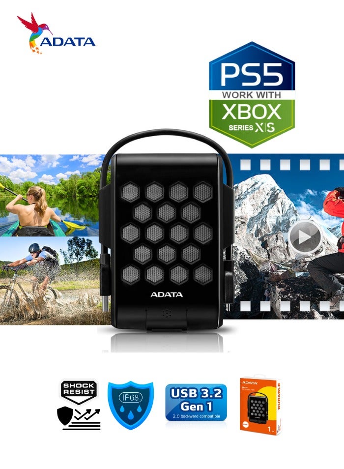 HD720 Pro DURABLE 1TB External HDD | Fast Data IP68 Anti-Shock Hard Drive | Compatible with PS5 XBOX | Shockproof Waterproof| Black