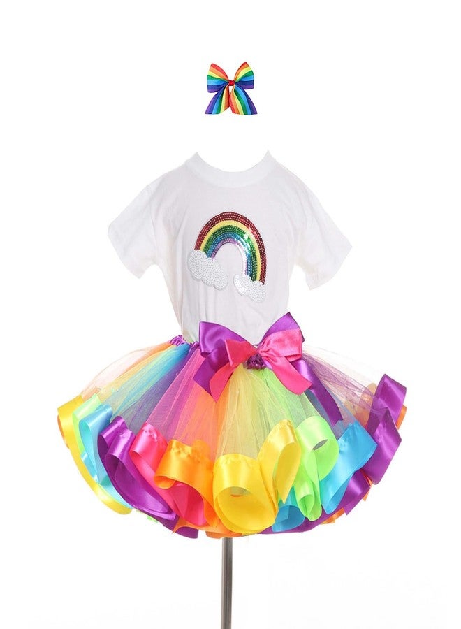 traderplus Rainbow T-Shirt and Ballet Tutu Skirt with Hair Bows Set for Baby Girls (1-3 Years) - Image 1