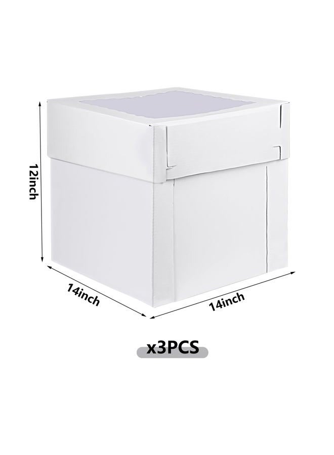 KEEPARTY 3 PCS White Tall Cake Boxes 14x14x12 inch with Window White Disposable Baking Box Container Wedding Cake Carrier - Image 2