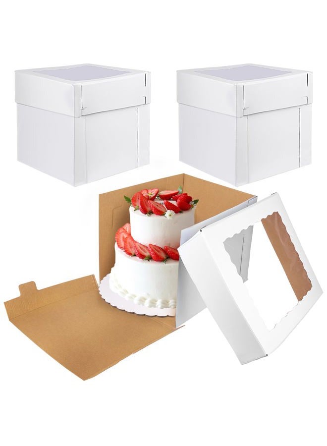 KEEPARTY 3 PCS White Tall Cake Boxes 14x14x12 inch with Window White Disposable Baking Box Container Wedding Cake Carrier - Image 1