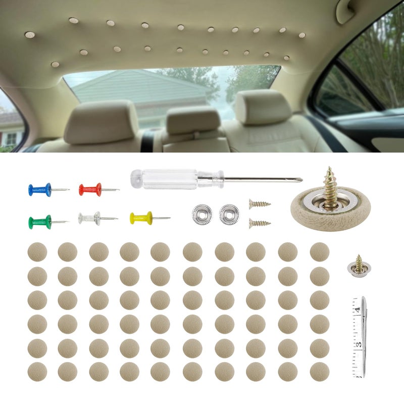 Kutyun 60PCS Car Roof Headliner Repair Kit Universal Ceiling Cloth Fixing Buckles Auto Headliner Pins Snap Rivets Retainer with Installation Tool Car Interior Repair Accessories for Most Vehicles - Image 3