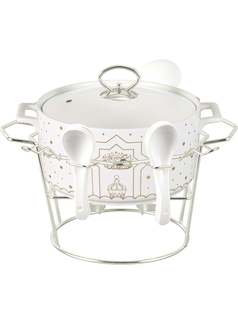 أوركيد طقم شوربة من البورسلين بتصميم زهرة الأوركيد، مكون من 16 قطعة، يشمل وعاء تقديم، وأطباق شوربة، وملاعق، وحامل معدني لتسخين الشموع، طقم أواني شوربة سيراميكية، طقم تقديم شوربة، طقم أدوات مائدة - Image 2