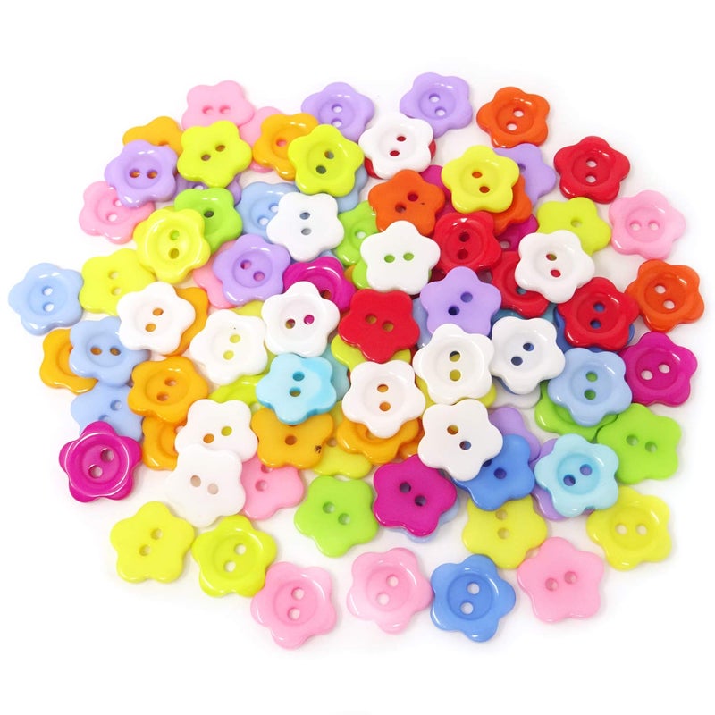 HONBAY Honbay 100PCS Resin Flower Buttons  2 Hole Plastic Decorative Buttons for Skirts Gloves Sweaters Shirts Hats Scarves Headbands and Craft Projects