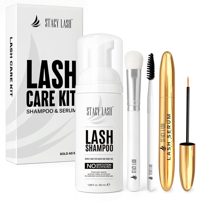 STACY LASH Lash Shampoo 50ml+ Eyelash Growth Serum Eye Makeup Remover + Lash Serum for Eyelash Growth and Thickness/Lash Cleaning Kit of Lash Cleanser + Brush & Eyelash Serum to Grow Lashes - Image 1