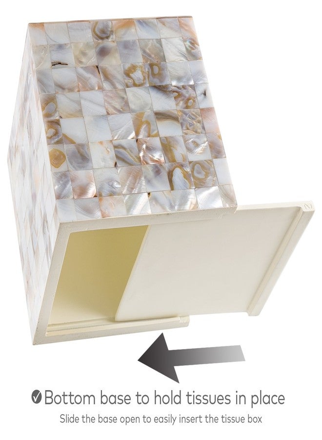 Creative Scents Milano Tissue Box Cover Square - Decorative Tissue Holder for Bathroom - Beautiful Natural Mother of Pearl Capiz Shells Tissue Box Holder - Cube Tissue Box Cover with Durable Bottom Slider - Image 3