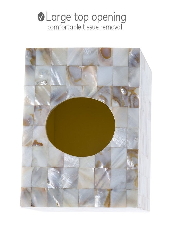 Creative Scents Milano Tissue Box Cover Square - Decorative Tissue Holder for Bathroom - Beautiful Natural Mother of Pearl Capiz Shells Tissue Box Holder - Cube Tissue Box Cover with Durable Bottom Slider - Image 4