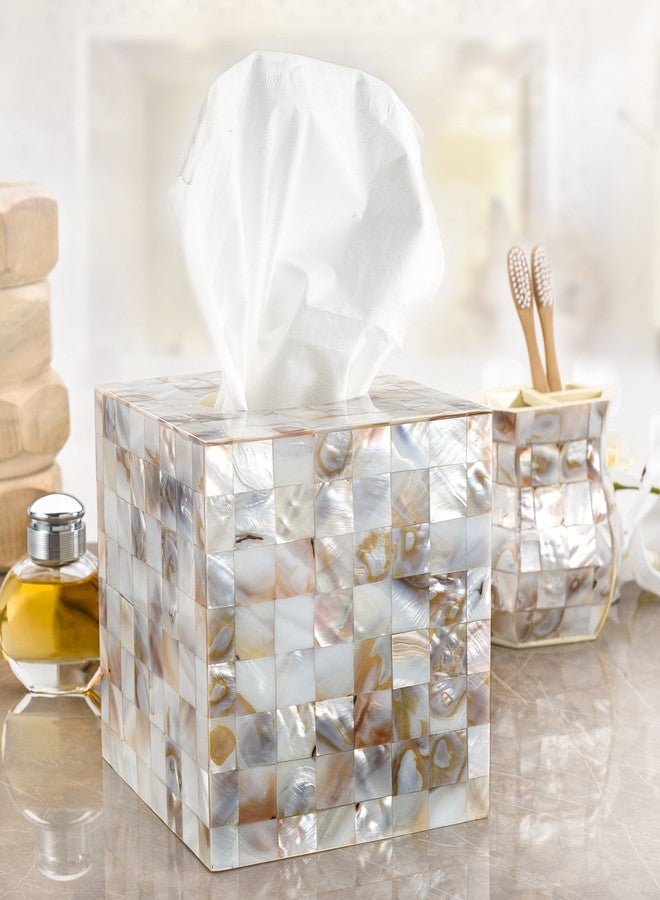 Creative Scents Milano Tissue Box Cover Square - Decorative Tissue Holder for Bathroom - Beautiful Natural Mother of Pearl Capiz Shells Tissue Box Holder - Cube Tissue Box Cover with Durable Bottom Slider - Image 2