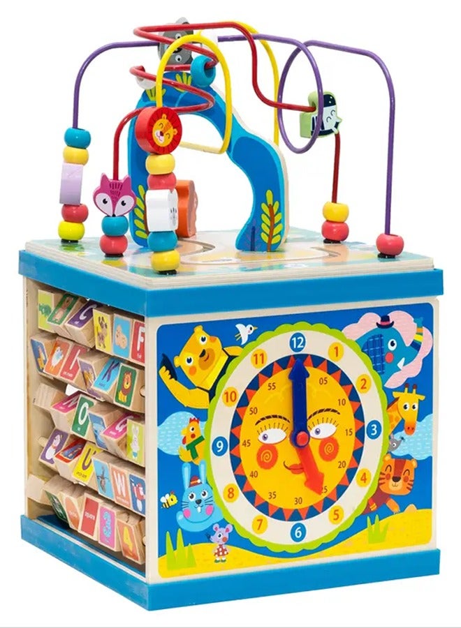 0TO1 TECH 0TO1 Wooden Activity Cube, 5-In-1 Montessori Educational Toy, Multi-Purpose Abacus, Wooden Learning Toy (1-3 Years) - Image 2