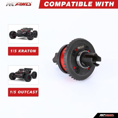 RCAWD Front/Rear Diff Combo Complete w/Diff Gear 39T Input Gear 12T for Arrma Kraton 8S Outcast 8S EXB RTR Upgrade Parts - Image 3