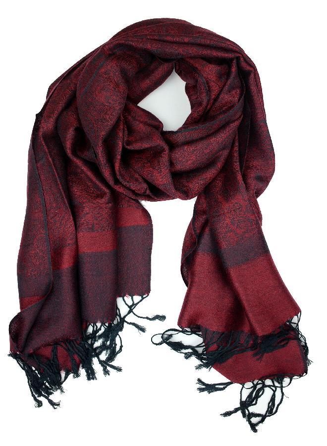 Plum Feathers Tapestry Ethnic Paisley Pattern Pashmina Scarf (Wine Red) - Image 3