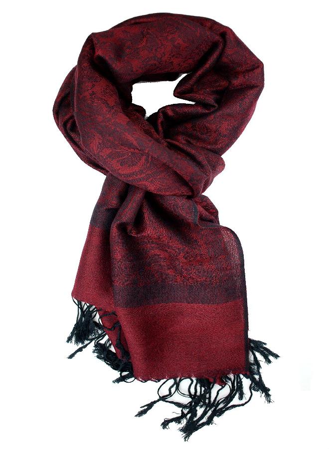 Plum Feathers Tapestry Ethnic Paisley Pattern Pashmina Scarf (Wine Red) - Image 2