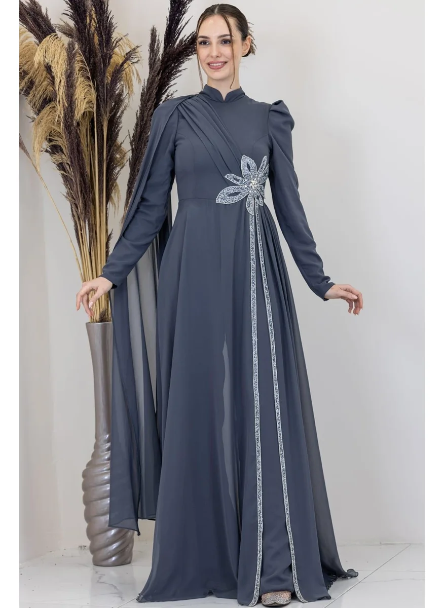 Esilanur Flower Hijab Jumpsuit Anthracite