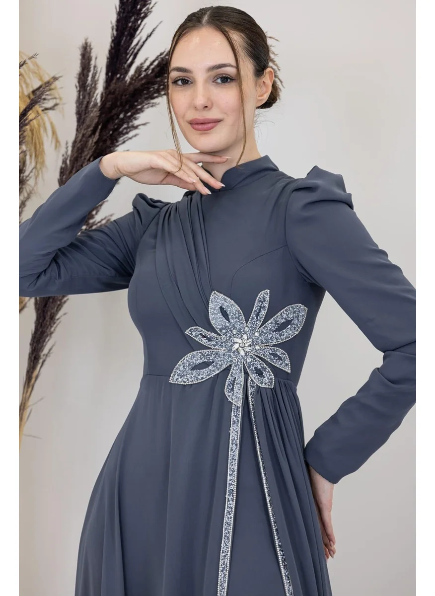 Esilanur Flower Hijab Jumpsuit Anthracite