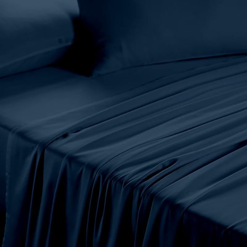 Cottington Lane Premium 100% Cotton Flat Bedsheets with 2 Pillow Covers |186 TC Super Soft - Navy_King - 102x108 in - Image 3