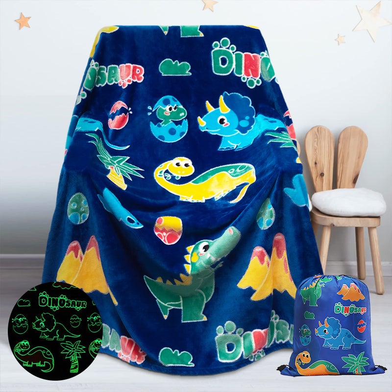 Glow in The Dark Dinosaur Blanket Gifts for 110 Year Old Boys Girls Dino Soft Kids BlanketsDino Party BlanketsLuminous Toys Birthday Christmas Halloween Thanksgiving Easter Gifts60 x 50in