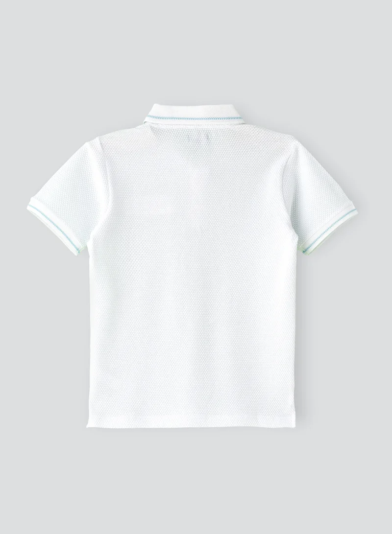 JAM Boys' White Textured Cotton Polo Shirt with Blue Tipping