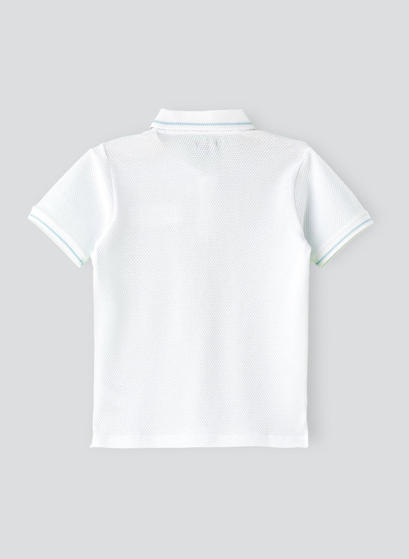 JAM Boys' White Textured Cotton Polo Shirt with Blue Tipping  - Image 2