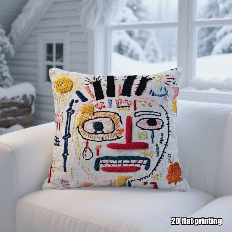 1pc 20 X 20 Inch 2D Flat Artistic Abstract Face Pattern Printed Pillow Creative Choice For Living Room Decor - Image 4