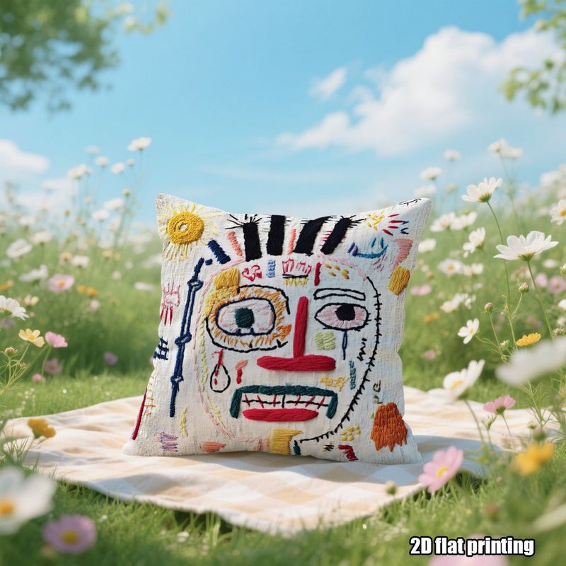 1pc 20 X 20 Inch 2D Flat Artistic Abstract Face Pattern Printed Pillow Creative Choice For Living Room Decor - Image 5