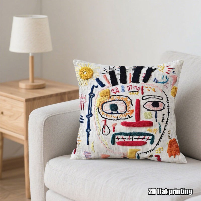 1pc 20 X 20 Inch 2D Flat Artistic Abstract Face Pattern Printed Pillow Creative Choice For Living Room Decor - Image 1