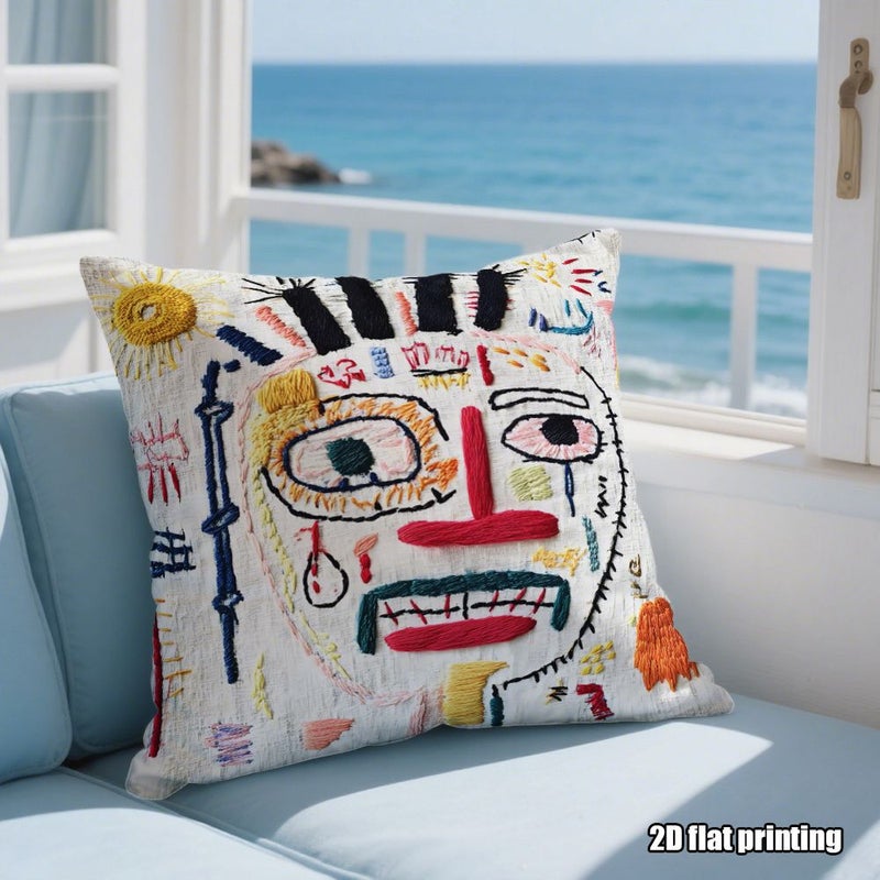 1pc 20 X 20 Inch 2D Flat Artistic Abstract Face Pattern Printed Pillow Creative Choice For Living Room Decor - Image 2