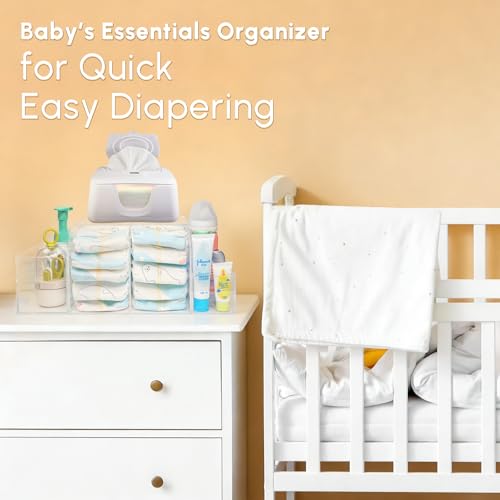 NANYEZH Diaper Caddy Acrylic Baby Changing Table Organizer Dresser Tabletop Organizer with 4 Detachable Compartments Storage for Wipe Dispenser Antislip Rubber Feet Newborn Baby Essentials Transparent - Image 3