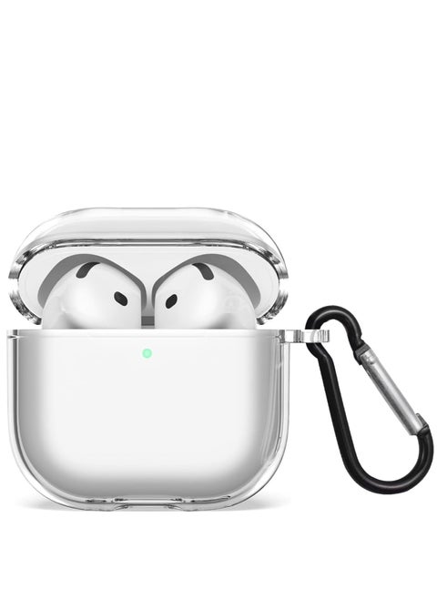 Clear Slim-Fit Shockproof Full Case Cover Compatible with AirPods 4 2024, Anti-Fall, Anti-Yellowing, Support Wireless Charging, Full Protection Soft Cover With Keychain (Clear)