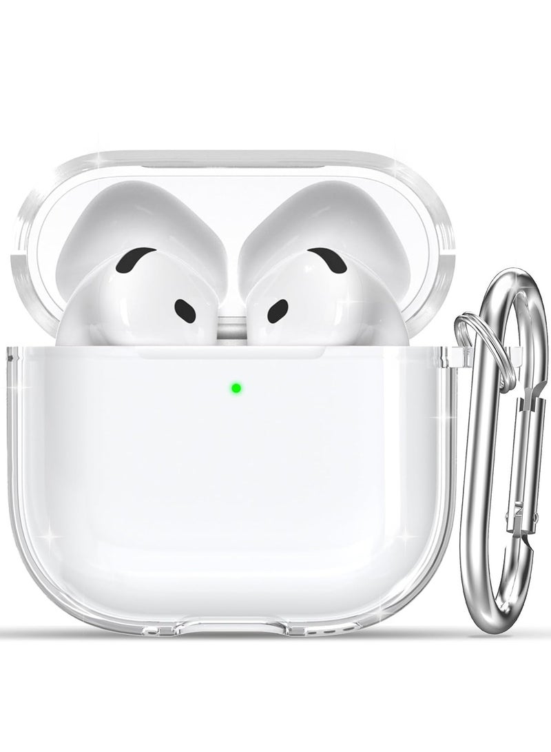 Denx Clear Slim-Fit Shockproof Full Case Cover Compatible with AirPods 4 2024, Anti-Fall, Anti-Yellowing, Support Wireless Charging, Full Protection Soft Cover With Keychain (Clear) - Image 1