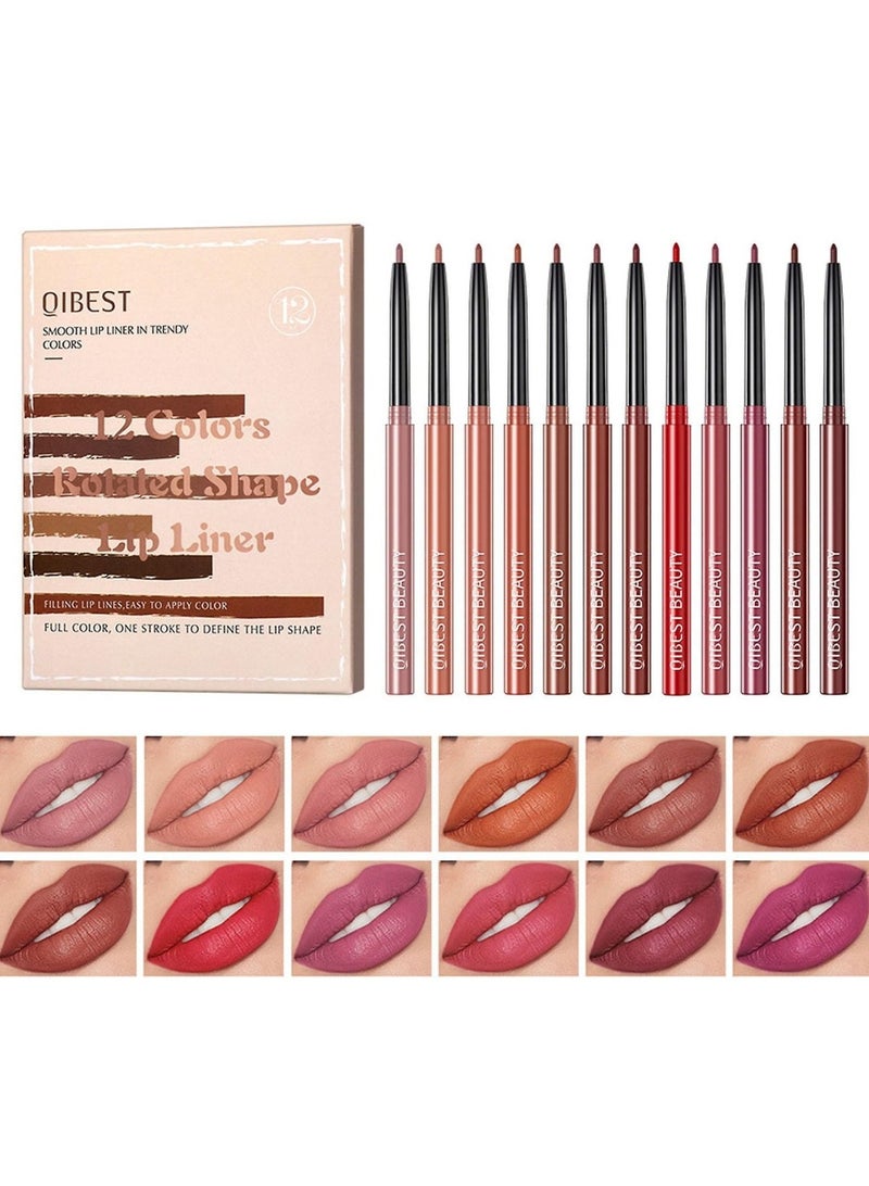 QiBest مجموعة من 12 قلم تحديد الشفاه، 12 لونًا، قلم تحديد الشفاه، قلم تحديد الشفاه، أحمر شفاه غير لامع مقاوم للماء يدوم طويلاً، مكياج تحديد الشفاه، مجموعة تحديد الشفاه، قلم تحديد الشفاه بالألوان الكاملة، قلم تحديد الشفاه بضربة واحدة - Image 1