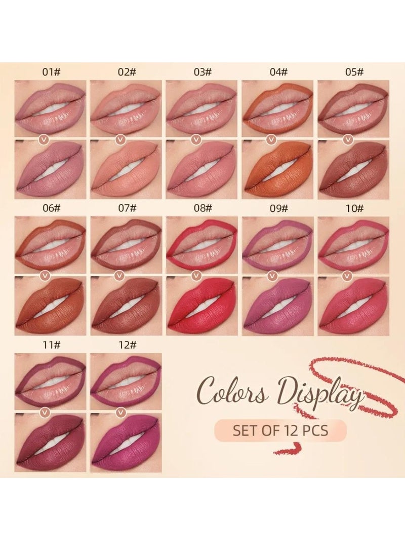 QiBest مجموعة من 12 قلم تحديد الشفاه، 12 لونًا، قلم تحديد الشفاه، قلم تحديد الشفاه، أحمر شفاه غير لامع مقاوم للماء يدوم طويلاً، مكياج تحديد الشفاه، مجموعة تحديد الشفاه، قلم تحديد الشفاه بالألوان الكاملة، قلم تحديد الشفاه بضربة واحدة - Image 3
