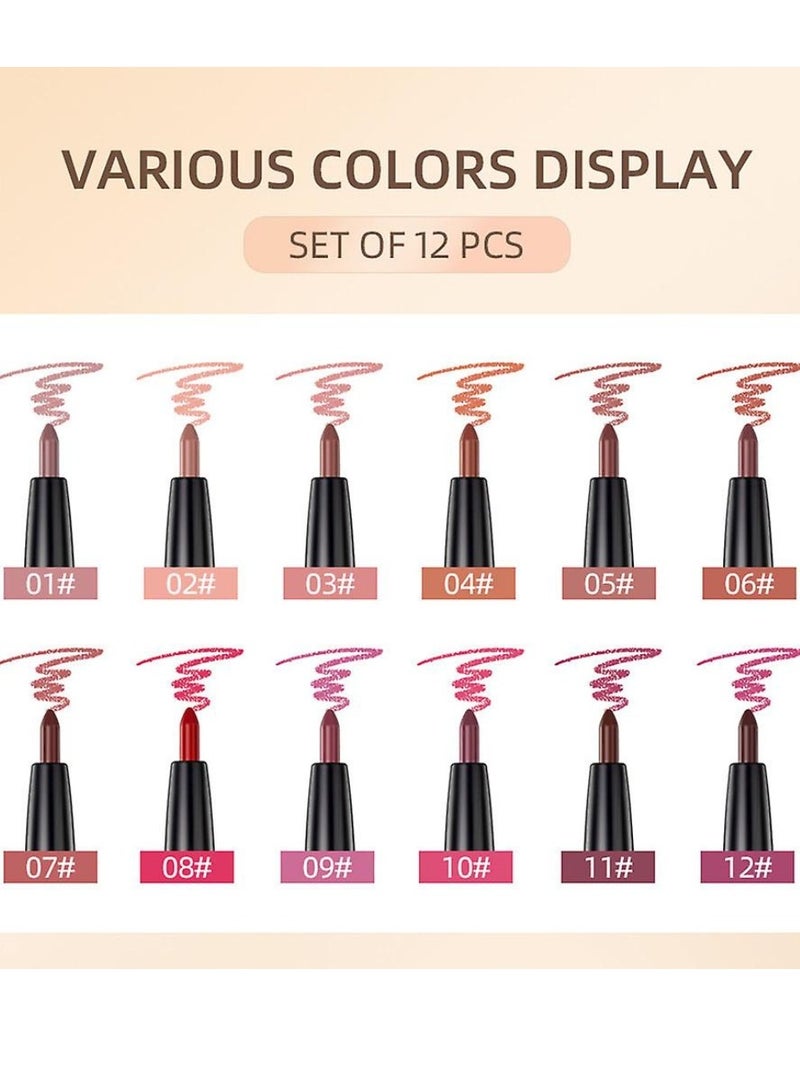 QiBest مجموعة من 12 قلم تحديد الشفاه، 12 لونًا، قلم تحديد الشفاه، قلم تحديد الشفاه، أحمر شفاه غير لامع مقاوم للماء يدوم طويلاً، مكياج تحديد الشفاه، مجموعة تحديد الشفاه، قلم تحديد الشفاه بالألوان الكاملة، قلم تحديد الشفاه بضربة واحدة - Image 2