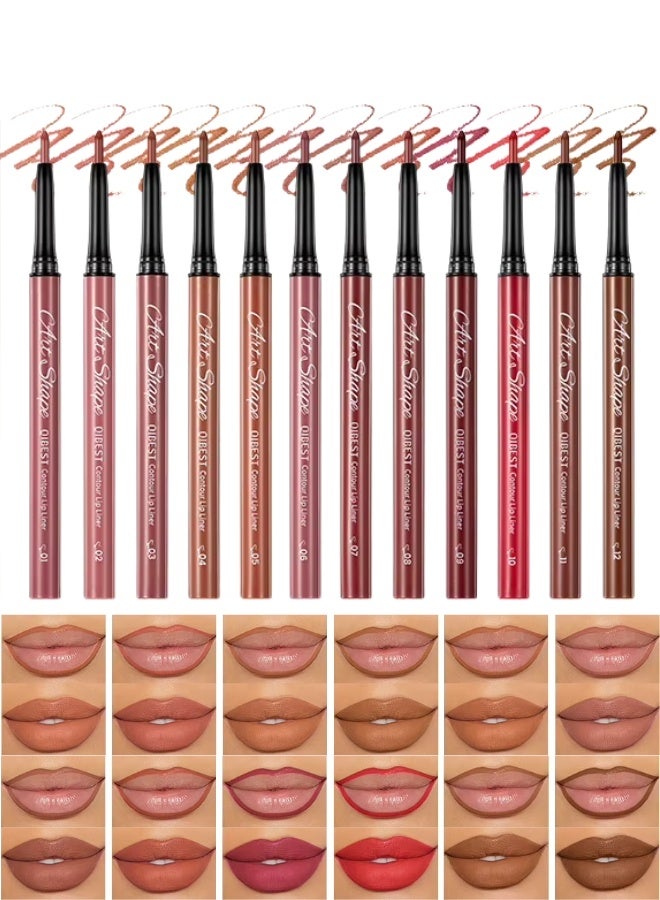 NIKITA.VIVI 12Pcs Creamy Lipliner Crayon Lip Liner Set 12 Colors Rotated Shape Lip Liner Lip Liner Pencil Matte Waterproof Long Lasting Lipstick Lip Contour Makeup Lip Liner Set Full Color One Stroke Define Lip Liner - Image 1