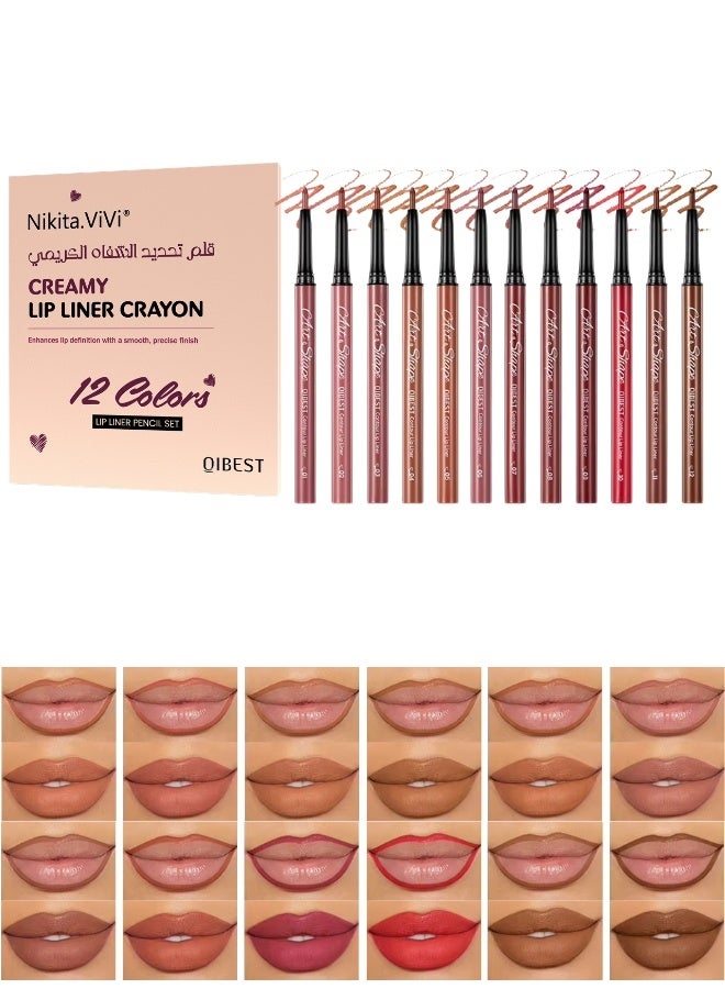 NIKITA.VIVI 12Pcs Creamy Lipliner Crayon Lip Liner Set 12 Colors Rotated Shape Lip Liner Lip Liner Pencil Matte Waterproof Long Lasting Lipstick Lip Contour Makeup Lip Liner Set Full Color One Stroke Define Lip Liner - Image 2