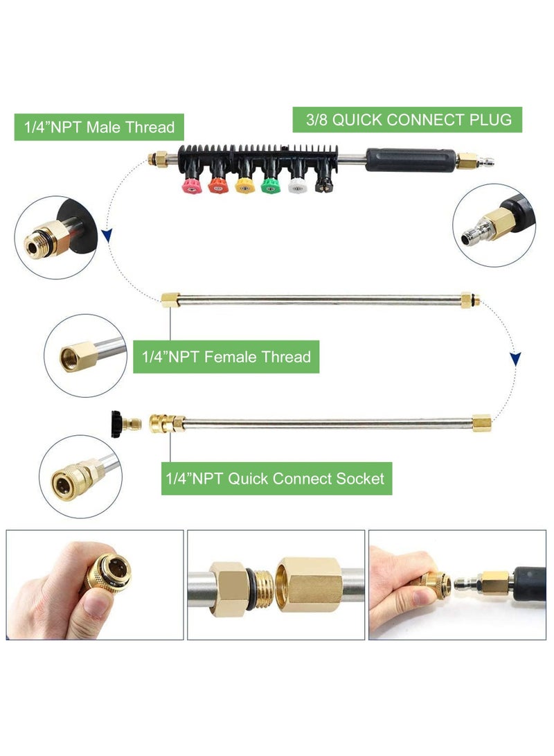 مجموعة قضبان تمديد لغسالة الضغط، لانس قابلة للاستبدال لترقية غسالة القوى مع 6 فوهات، قضيب منحني بزاوية 30°، 90°، 120°، وصلة سريعة 1/4"، 10 قطع بديلة لحلقة مقاومة للتسرب، ضغط 4000 PSI - Image 3
