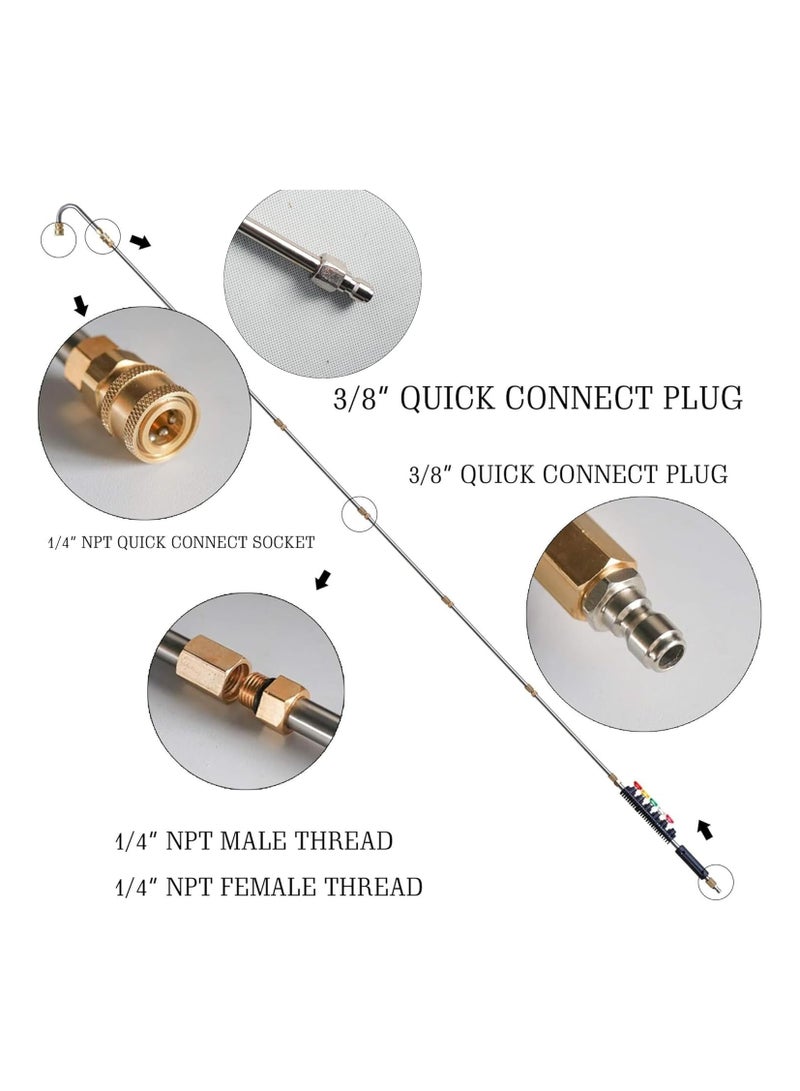 مجموعة قضبان تمديد لغسالة الضغط، لانس قابلة للاستبدال لترقية غسالة القوى مع 6 فوهات، قضيب منحني بزاوية 30°، 90°، 120°، وصلة سريعة 1/4"، 10 قطع بديلة لحلقة مقاومة للتسرب، ضغط 4000 PSI - Image 4