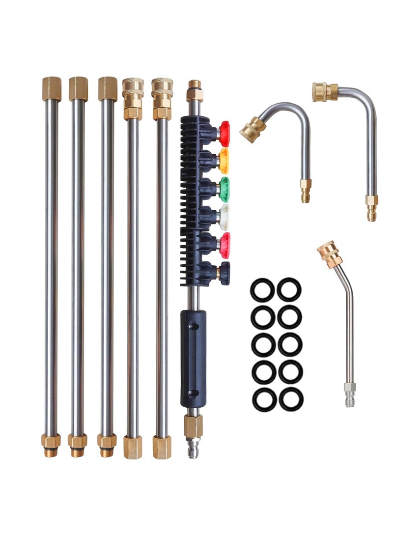مجموعة قضبان تمديد لغسالة الضغط، لانس قابلة للاستبدال لترقية غسالة القوى مع 6 فوهات، قضيب منحني بزاوية 30°، 90°، 120°، وصلة سريعة 1/4"، 10 قطع بديلة لحلقة مقاومة للتسرب، ضغط 4000 PSI - Image 1