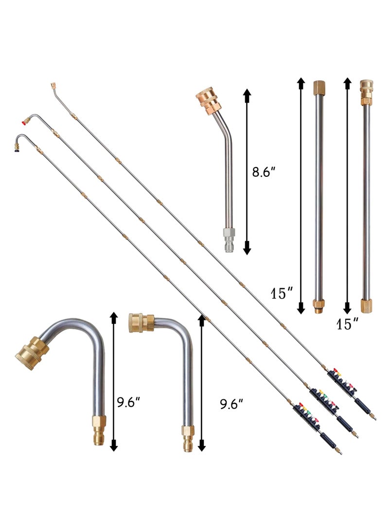 مجموعة قضبان تمديد لغسالة الضغط، لانس قابلة للاستبدال لترقية غسالة القوى مع 6 فوهات، قضيب منحني بزاوية 30°، 90°، 120°، وصلة سريعة 1/4"، 10 قطع بديلة لحلقة مقاومة للتسرب، ضغط 4000 PSI - Image 2
