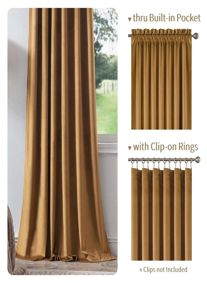 FMFUNCTEX Velvet Blackout Curtains Gold Brown Thermal Insulated Curtains for Bedroom Living Room Darkening Curtains 84 Inches Long Soft Luxury Heavy Rod Pocket Brown Drapes Dining Room 2 Panels Set - Image 4