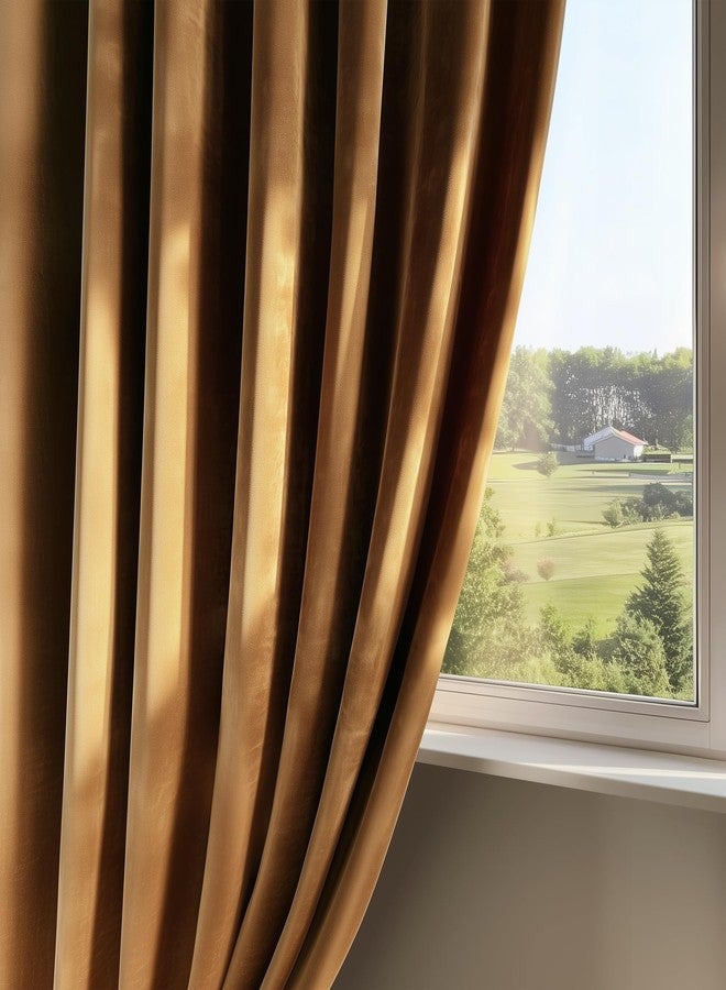 FMFUNCTEX Velvet Blackout Curtains Gold Brown Thermal Insulated Curtains for Bedroom Living Room Darkening Curtains 84 Inches Long Soft Luxury Heavy Rod Pocket Brown Drapes Dining Room 2 Panels Set - Image 2