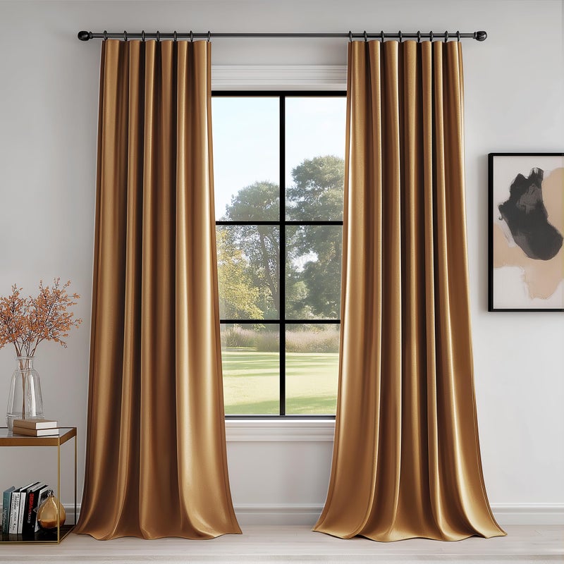 FMFUNCTEX Velvet Blackout Curtains Gold Brown Thermal Insulated Curtains for Bedroom Living Room Darkening Curtains 84 Inches Long Soft Luxury Heavy Rod Pocket Brown Drapes Dining Room 2 Panels Set - Image 1