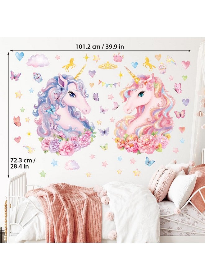 DECOWALL SG2-2412 Two Large Unicorns Wall Stickers Rainbow Kids Colorful Decals Removable for Girls Nursery Bedroom Living Room Art Home Decor Decoration Peel Stick Birthday Crown Star Heart - Image 5