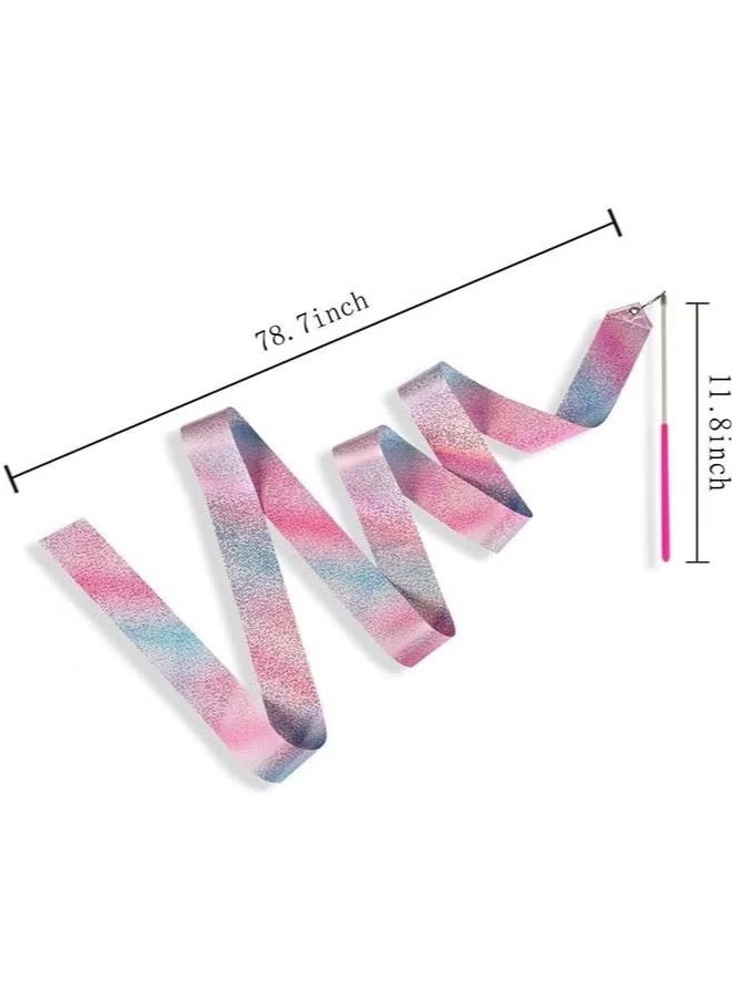 Ailily 2 pcs Sparkling Dance Ribbon Baton, Rhythmic Gymnastics Long Ribbons Twirling Rod, Gymnastics Party Gift for Kids (Pink) - Image 2