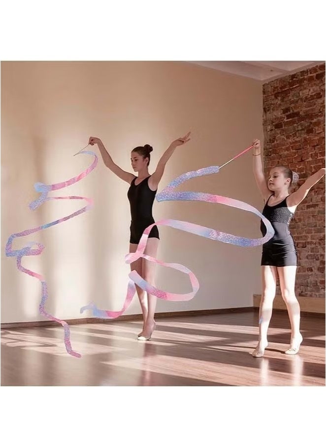 Ailily 2 pcs Sparkling Dance Ribbon Baton, Rhythmic Gymnastics Long Ribbons Twirling Rod, Gymnastics Party Gift for Kids (Pink) - Image 4