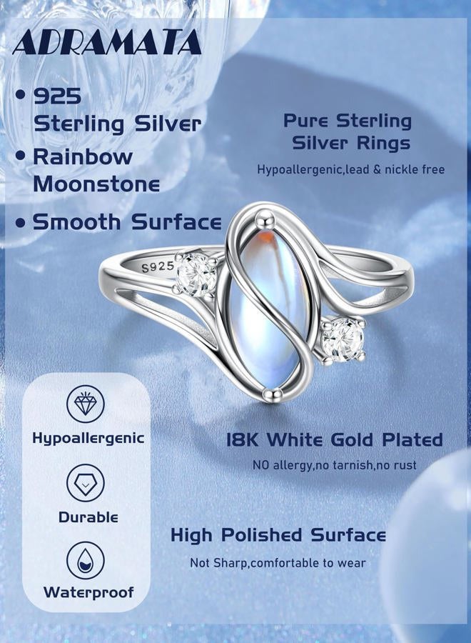 ADRAMATA 925 Sterling Silver Rings for Women Moonstone Ring Rainbow Cubic Zirconia Accents Ring Solitaire Gemstone Statement Rings 18K Gold Plated Silver Rings, 5, Sterling Silver, Cubic Zirconia - Image 3
