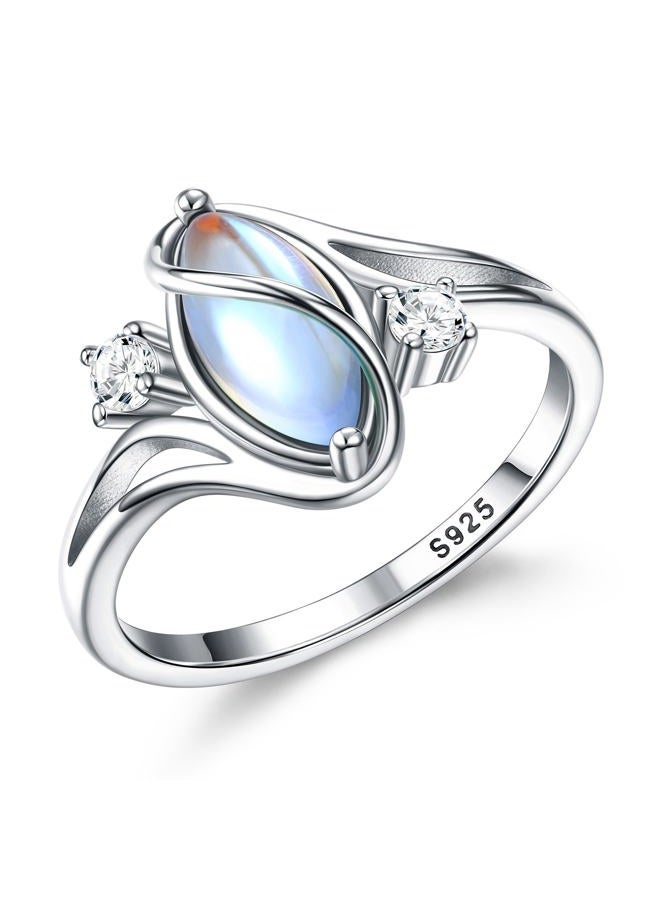 ADRAMATA 925 Sterling Silver Rings for Women Moonstone Ring Rainbow Cubic Zirconia Accents Ring Solitaire Gemstone Statement Rings 18K Gold Plated Silver Rings, 5, Sterling Silver, Cubic Zirconia - Image 1