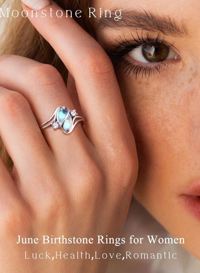 ADRAMATA 925 Sterling Silver Rings for Women Moonstone Ring Rainbow Cubic Zirconia Accents Ring Solitaire Gemstone Statement Rings 18K Gold Plated Silver Rings, 5, Sterling Silver, Cubic Zirconia - Image 4