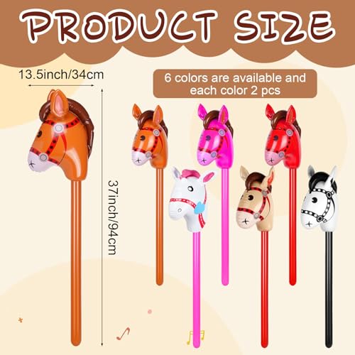 Easywiny 12 Pcs 40 Inch Inflatable Stick Horse Colorful Horse Head Stick Balloon Horse Birthday Party Supplies Pony Stick for Halloween Birthday Cowboy Horse Theme Party Supply 6 Colors - Image 5