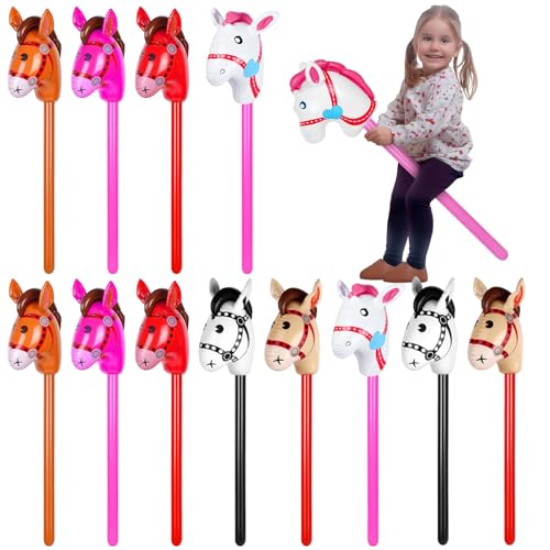 Easywiny 12 Pcs 40 Inch Inflatable Stick Horse Colorful Horse Head Stick Balloon Horse Birthday Party Supplies Pony Stick for Halloween Birthday Cowboy Horse Theme Party Supply 6 Colors - Image 1