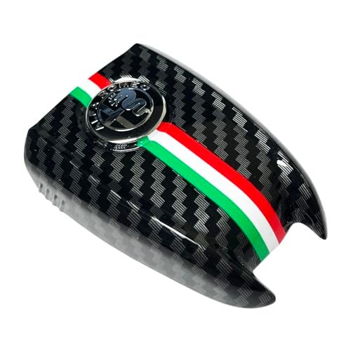 JUNMEI ABS Carbon Fiber Style 3D Color Black Logo Car Smart Remote Key Fob Cover Case Replace for Alfa Romeo Giulia Stelvio Tonale (Black Logo, Black B) - Image 4