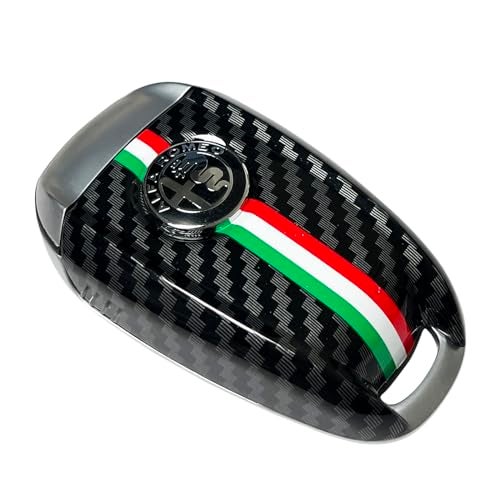 JUNMEI ABS Carbon Fiber Style 3D Color Black Logo Car Smart Remote Key Fob Cover Case Replace for Alfa Romeo Giulia Stelvio Tonale (Black Logo, Black B) - Image 1